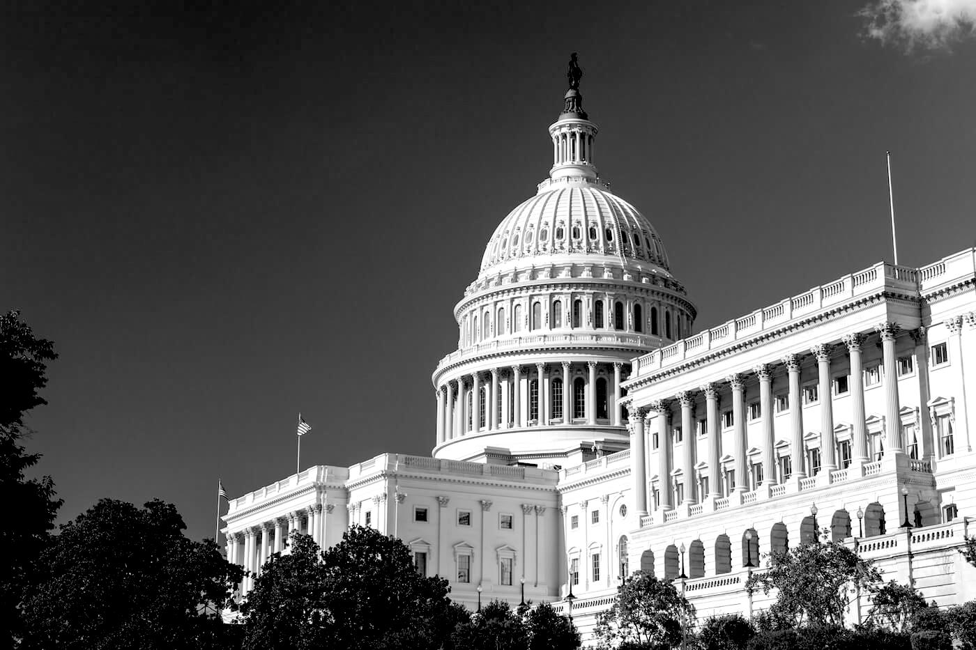 Photo of Capitol Hill in black and white